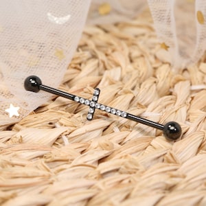 Surgical Steel Cross Industrial Bar /Industrial Piercing Jewelry /14G/ Industrial Barbell / Surface Cartilage Earring /Body Piercing Jewelry