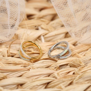 Double Stacked With White Opal Split Ring / Septum Jewelry / 316L surgical steel /Nose Ring Hoop / Nose Piercing Jewelry
