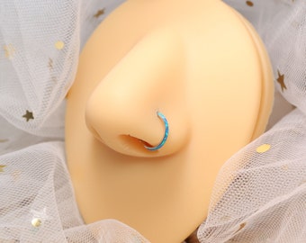 16G 20G Blue Opal Nose Ring Hoop/Hinged Segment Clicker Ring/Nose Ring/ 316L-surgical-steel/Nose Piercing Jewelry