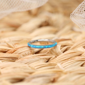 16G 20G Blue Opal Nose Ring Hoop/Hinged Segment Clicker Ring/Nose Ring/ 316L surgical steel/Nose Piercing Jewelry