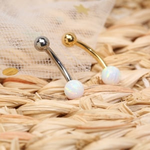 Belly Button Ring  White Opal /14G 8-10mm /G23 Titanium /Belly Button Ring/  Internally threaded /Navel Piercing Jewelry