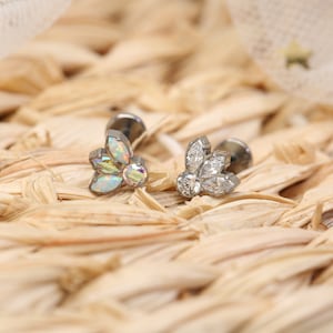 Tiny opal flatback earrings piercing set gold, cartilage tragus conch earring, 18g stud white opal flat back labret