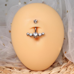 CZ&Opal Belly Ring G23-Titanium //Belly Button Ring//14G-10mm Internally threaded Navel Piercing Jewelry