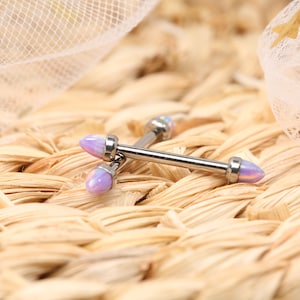 14G Nipple Rings / Purple Cone Opal /G23-Titanium /Nipple Jewelry /Nipples Barbells//Nipple Tongue Bar