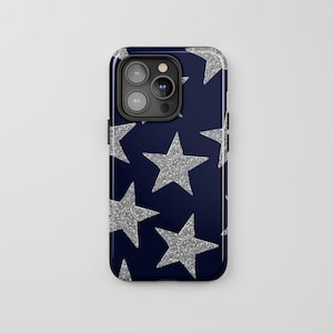 Sparkly Star Navy Tough Case Cute Y2K Aesthetic for iPhone 17 16, 15, 14, 13, 12 11 Pro Max Plus and Samsung Galaxy S23, S22, S21, S20 Ultra