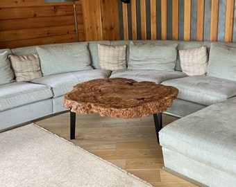 Gorgeous Coffee Table With Natural Design Made From Solid Hornbeam Wood Top, Unique Live Edge Sofa Table Crafted From Hornbeam Slab