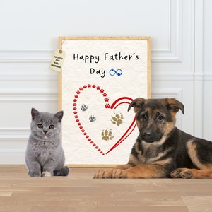 Día del padre de mascotas, cartel en inglés de huellas de mascotas, regalos para el día del padre de perros y gatos, póster huellas A4 y A3.