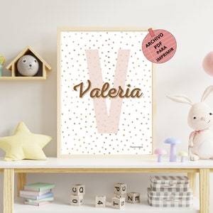 Personalisierter Druck mit Namen und Anfangsbuchstaben in Braun und Weiß für Babys, Jungen und Mädchen, Kinderzimmerdekoration oder Geschenk.