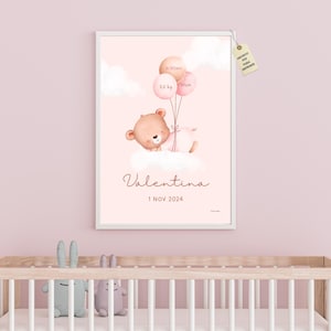 Lámina de nacimiento personalizada, natalicio para habitación infantil, impresión de nacimiento de bebé niña en tamaño A3, NO ES PLANTILLA.