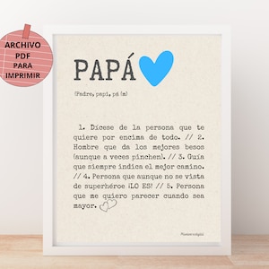Dad definition print, Father's Day gift, meaning of dad in Spanish, decorative illustration poster to give as a gift in A3