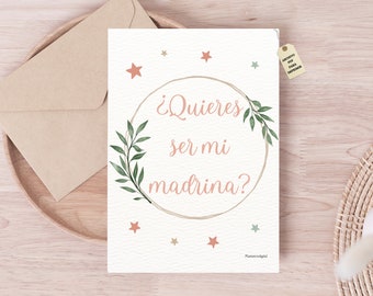 Quieres ser mi madrina?, tarjetas de sorpresa nacimiento, regalo para pedir madrina, anuncio nuevo bebé, bebé en camino, anuncio de bautizo.