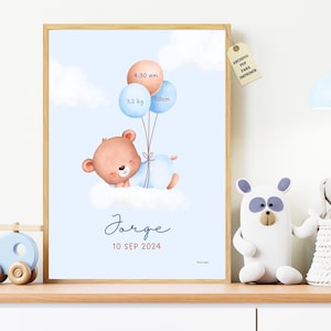 Lámina de nacimiento personalizada, natalicio decorativo infantil, impresión de nacimiento para habitación del bebé en A3, NO ES PLANTILLA.