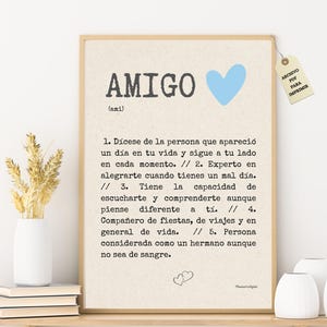 Definition of friend, meaning of friend in Spanish, special gifts for friends, friend's birthday, digital art to print