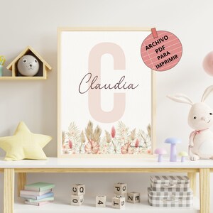 Lenzuolo decorativo personalizzato con la lettera iniziale e il nome del bambino, ragazzo o ragazza, poster per la cameretta dei bambini o come regalo in formato A3