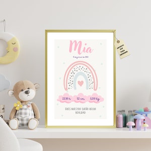 Personalized birth print for baby, birth to give to new parents, gift for newborn, rainbow poster to decorate