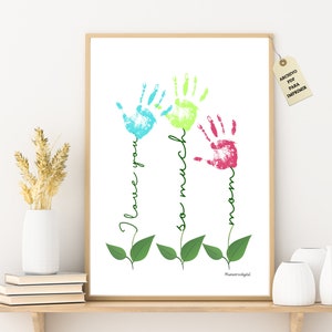 Lámina en inglés huella de la mano, manualidades para niños, flores para mamá, actividades para niños, regalo para el día de la madre en A3.