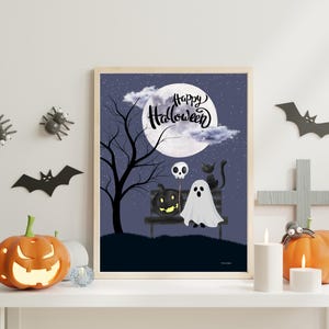 Cartel de Halloween infantil, imprimible de Halloween para niños, decoración de Halloween, arte de pared de Halloween en tamaños A4 y A3.