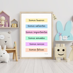 Frases positivas para niños en español, cartel de motivación, cuadro decorativo infantil, arte con frases motivadoras para niños en A4 y A3.