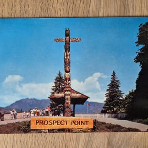 Cartão postal, Canadá, Colúmbia Britânica, Totem Pole, The Lookout, Prospect Point, Stanley Park, Vancouver, B.C., Vintage, Cartão de felicitações, raro