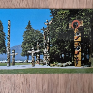 Cartão postal, Canadá, Colúmbia Britânica, Totens, Stanley Park, Vancouver, B.C., Vintage, Cartão de felicitações, raro