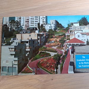 Cartolina, America, Stati Uniti, Lombard Street, San Francisco, Mirro Krome card, scenario, Vintage, Biglietto di auguri, Crookedest Street, raro