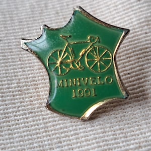 Pin Minivelo 1991, Pin Cyclisme, Pin Cycling, Minivelo 1991, Carte de France, Map of France, green, metal enamel, rare