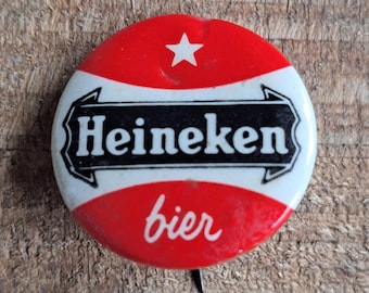 Botón vintage de cerveza Heineken, coleccionable publicitario