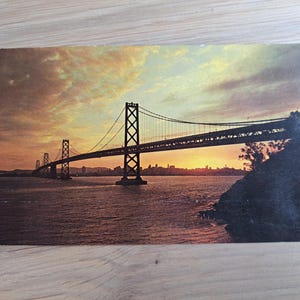 Cartolina, America, Stati Uniti, Oakland Bay Bridge, San Francisco, Paesaggio, Tramonto, Smith News 52888-B, Vintage, Biglietto di auguri, raro