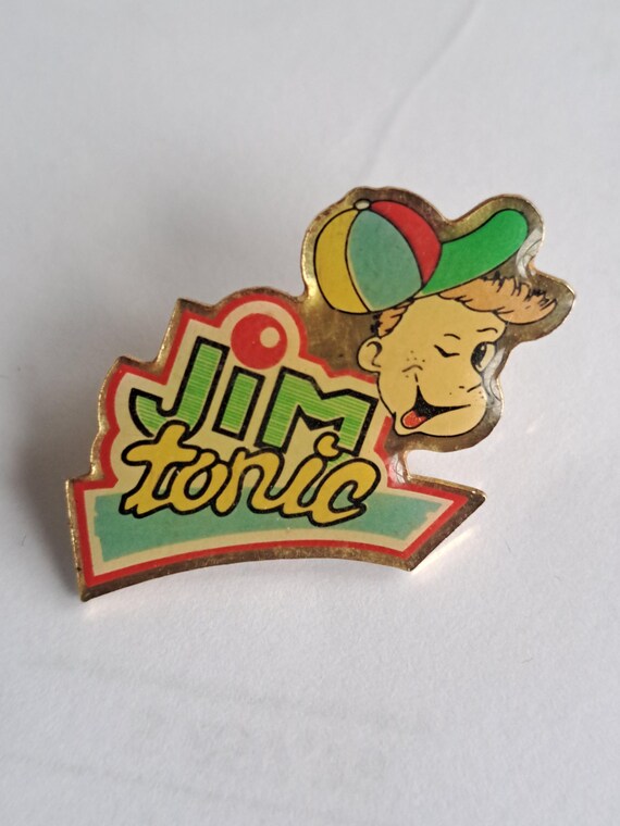 Vintage Jim Tonic Enamel Pin, Advertising Memorabilia
