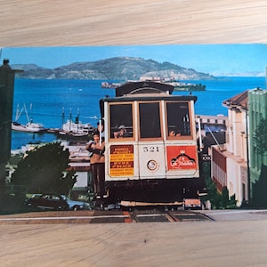 Carte postale, Amérique, États-Unis, téléphérique, colline de San Francisco, paysage, carte Mirro Krome, SF-6, vintage, carte de voeux, rare, années 1960