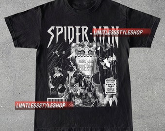 Vintage Black Spiderman T-Shirt, Unisex Man and Women Graphic Tee, Black & White Symbiote Spiderman Shirt