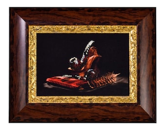 Beaded Embroidery - Women's Shoe and Tobacco Pipe, Handmade Wall Art, Handmade Beaded Picture, Elegant Needlework Gift, Embroidered Decor