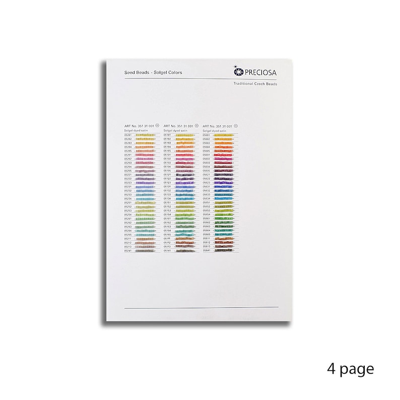 Bead Catalog Card, Bead Color Sample Pack Card, Bead Sample Card, Types