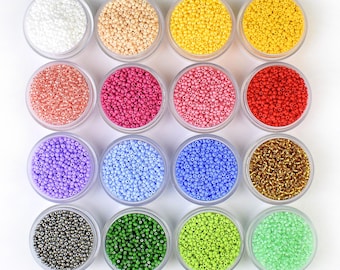 Glass Seed Beads 2mm/0.08" Premium Quality , 16 Colors, Opaque Seed Beads, for beaded earrings, Craft Supplies, Pack of 10 Grams / 900 PCS