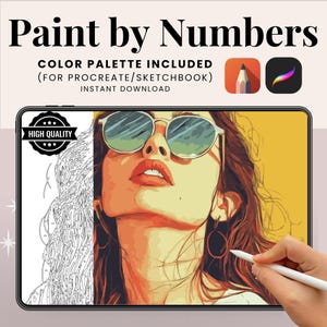 Girl Portrait Digital Paint by Number Kit: Printable Coloring Template for Procreate on Ipad (Color Palette)
