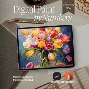 Tulips Paint by Number: Relaxing DIY Art Template (Digital Download, Procreate/Printable, 400x400mm Canvas)