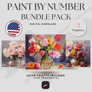 Digital Paint by Number Kit for Adults, Tulips, Peony, Printable Templates for Procreate, Digital Download Files, Color by Number