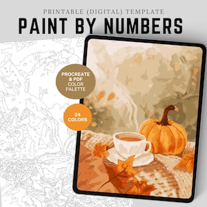 Cozy Autumn Set Paint by Number Kit: Procreate Printable Template (Digital Download)