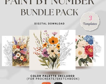 Spring Flower Bouquet Paint by Number Bundle: Procreate iPad Coloring Pages (Digital Download))