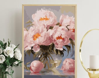 Pastel Pink Peony Paint by Number Kit: Procreate Template (Digital Download)