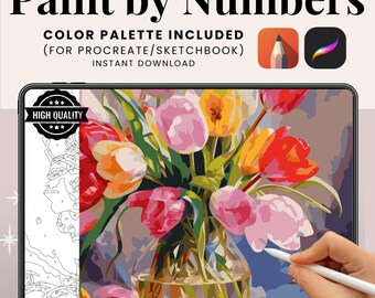 Tulips Paint by Number Kit: Procreate & Printable Template (Digital Download)