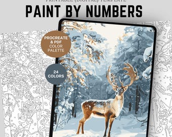 Christmas Snowy Reindeer Paint by Number Kit: Procreate Template (Digital Download)