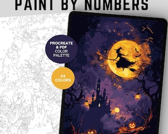 Spooky Witch Paint by Number Kit: Procreate Template (Digital Download)