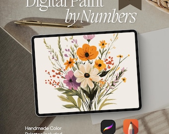 Cottage Flowers Paint by Number: Relaxing Digital Art (Digital Download, Procreate/Printable, 400x400mm)