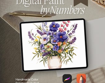 Violet Wildflowers Paint by Number: Digital Art Therapy (Digital Download, Procreate/Printable, 400x400mm)
