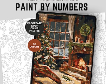 Christmas Fireplace Room Paint by Number Kit: Procreate Template (Digital Download)