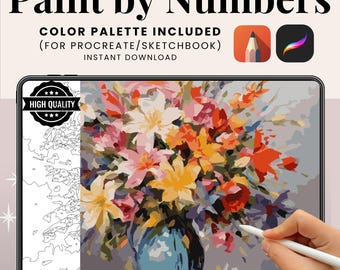 Cottage Flowers Paint by Number Kit: Procreate & Printable Template (Digital Download)