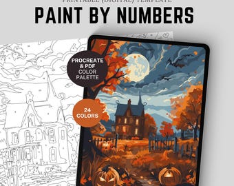 Halloween Pumpkin Landscape Paint by Number Kit: Procreate Template (Digital Download)