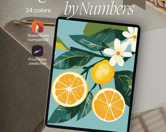 Tropical Lemon Flowers Paint by Number Kit: Digital Download for Procreate (PNG)