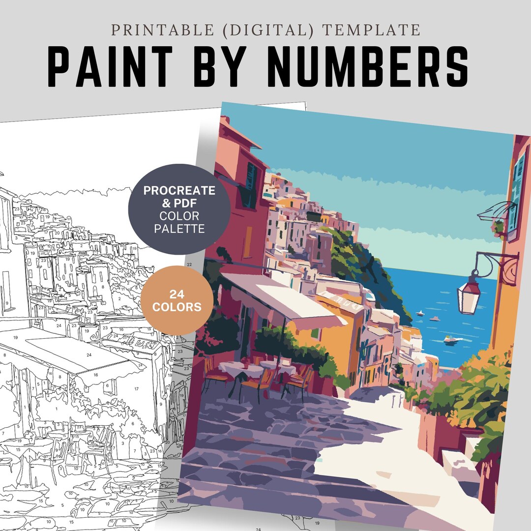Italian Seaside Paint by Number Kit: Procreate Template (digital ...